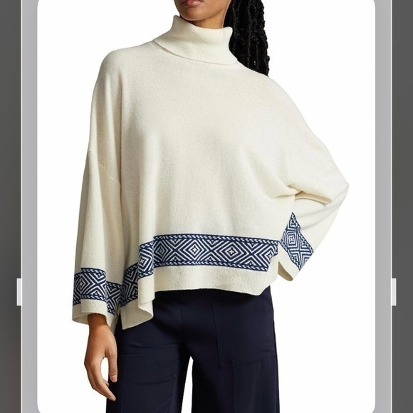 Polo Ralph Lauren Sweaters - Polo Ralph Lauren Cashmere Geo-Motif Turtleneck Tassel Tie Sweater in Cream/Navy